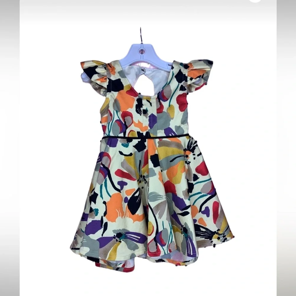Handmade Boutique Twirl Dress Girls 3T Abstract Floral Flutter Sleeve Boho Cute